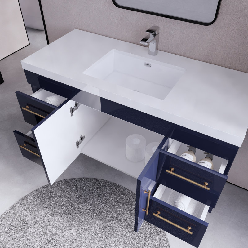 Ensemble de meuble-lavabo simple mural 47 po Bastos, Marine