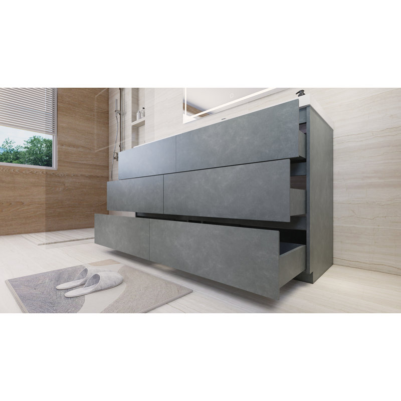 Haracha 59.05'' Single Bathroom Vanity with Acrylic Top, Cement Gray