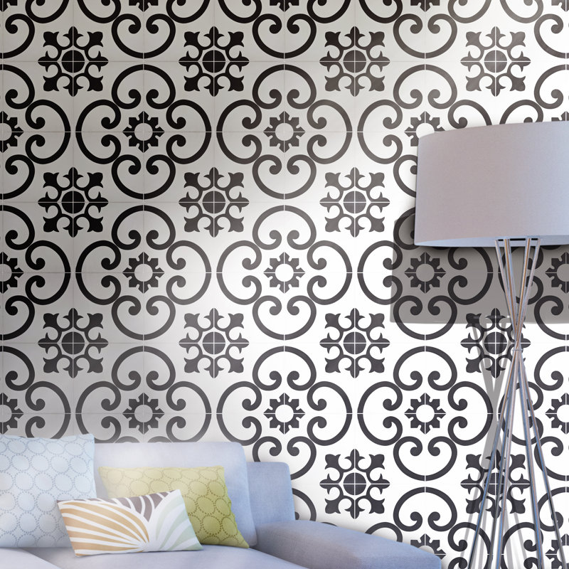 Carreau de mur et de sol à motif ciment 8 po x 8 po Orika, Noir / Blanc