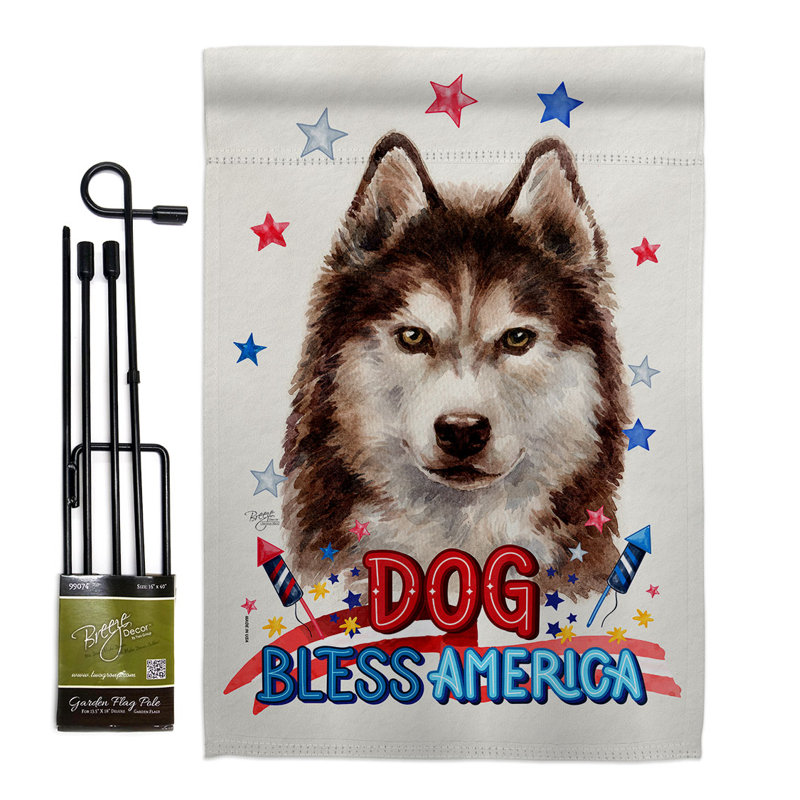 Drapeau de jardin patriotique en polyester Husky de Sibérie, H 18,5 po x l 13 po