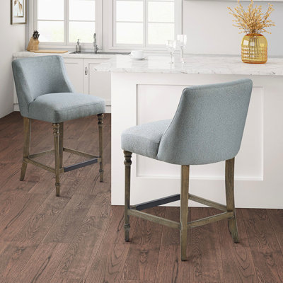 Tabouret de comptoir de 25 po avec siège rembourré - Pieds en bois massif bleu pour une protection renforcée Assemblage requis avec revêtement, pieds et outils inclus