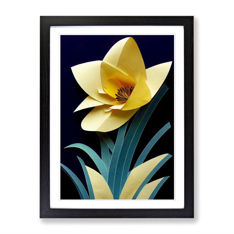 Liss Daffodil Flower Torn Paper - Picture Frame Print, Oak, 64cm H x 46cm W x 2cm D