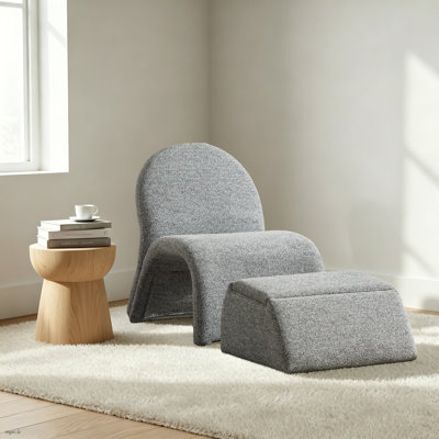 Modern Accent Chair with Storage Ottoman Set, Curved Upholstered Lounge Chair with Footrest, 2-Piece Set for Living Room, Bedroom