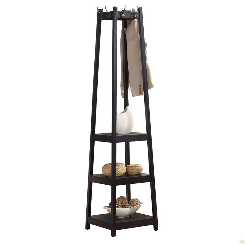 Portemanteau Vassen avec tablettes de rangement à 3 niveaux au fini noir, Black