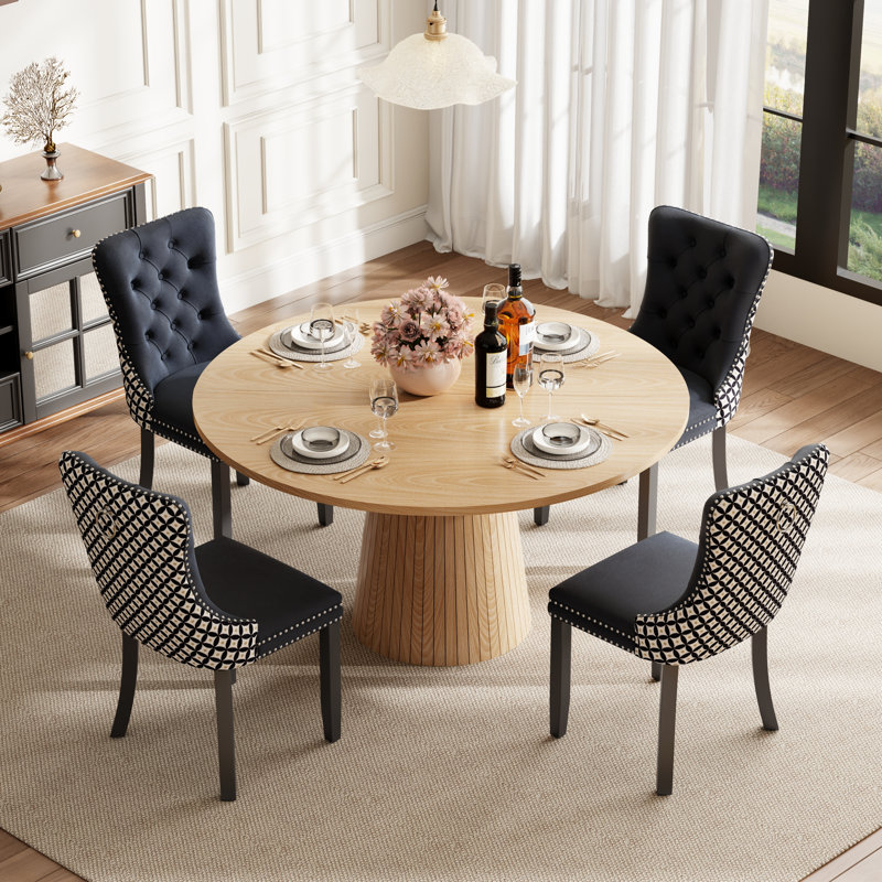 Ensemble de table de salle à manger ronde avec 4 chaises capitonnées rembourrées, ensemble de table de salle à manger de style Mid-Century pour coin-repas de cuisine
