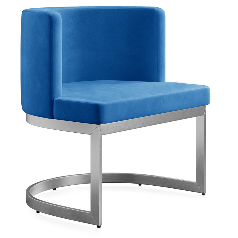 Chaise d'appoint 26,77 po, Chrome, Velours bleu