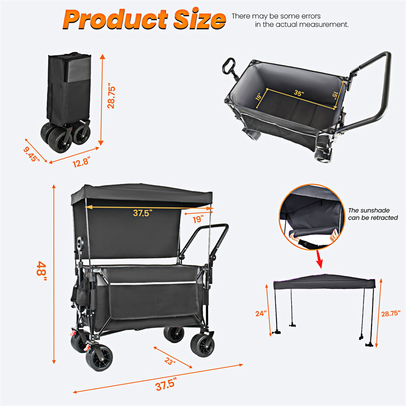 Multi-Functional Outdoor Push-Pull Folding Wagon Cart With Rotating Handle And Canopy