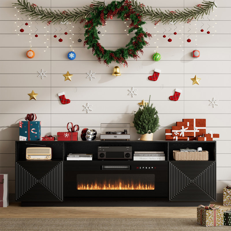 70" Modern Electric Fireplace TV Stand with LED Lights & Remote, Fits Up to 80" TVs