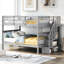 Lit superposé gris avec design et rangement. Chambre à coucher, dortoir essentiel. Fabrication en bois massif. Capacité de rangement supplémentaire. Accès sécuritaire aux escaliers. Option de disposition polyvalente. Pas de sommier tapissier. 250 lb-203428357