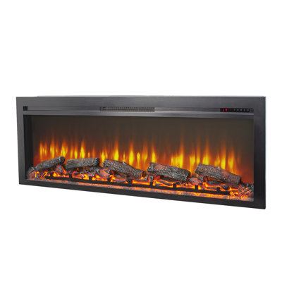 54 inch in wall recessed electric fireplace with remote and multi color flame & emberbed