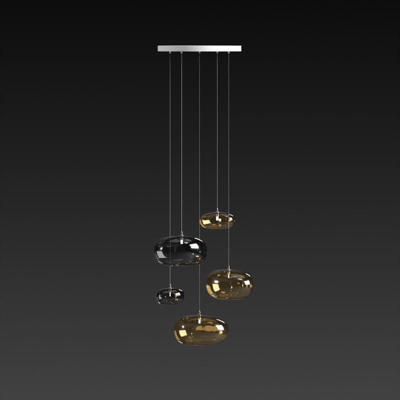 Kloud mix of 5 Pendant Lights, Black, 105", Amber/Grey