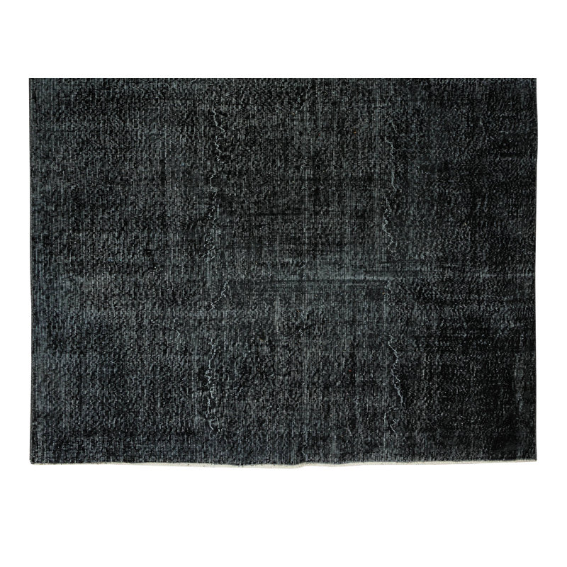 Tapis turc en laine fait à la main de 6,4 x 9,6 pi surteint en noir pour des intérieurs modernes