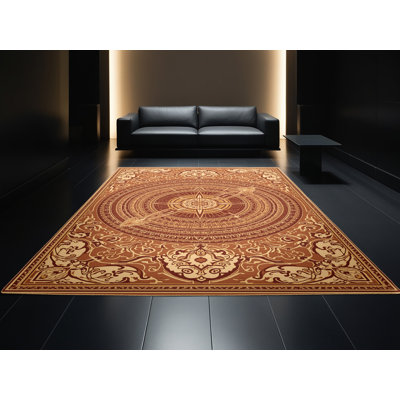 Machine Washable Parlin Astrolabe Traditional Oriental Rug in Brown – LightBrown Binding