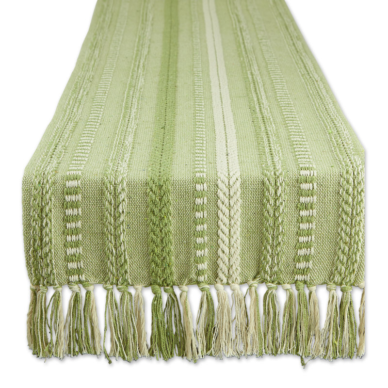 Leore Striped 100% Cotton Table Runner, 72" x 15", Sage