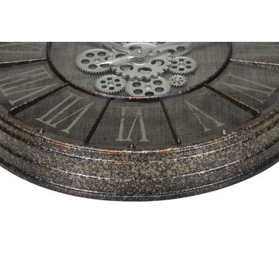 24-Inch Round Gear-Driven Wall Clock in Sleek Gray - Transitional Style for Modern Homes