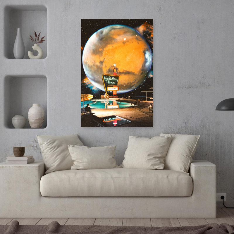 Art contemporain, paysage contemporain rétro, surréel, H 36 po x l 24 po