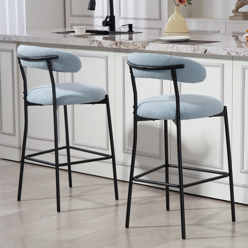 Tabouret de bar bleu à hauteur de comptoir 26 po avec tissu Teddy