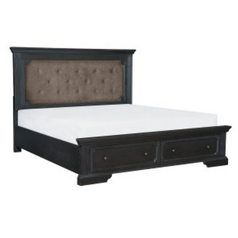 Grand lit plateforme tapissier avec rangement Lineham
