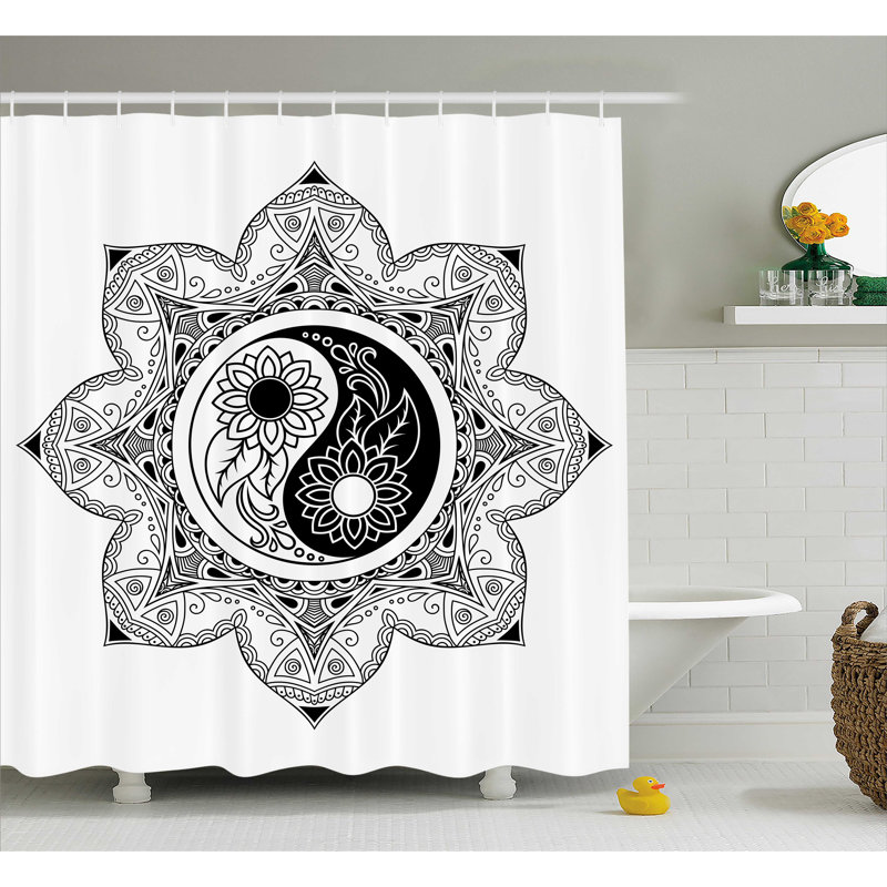 Rideau de douche simple décoration floral yang mandala, l 69 po x L 70 po