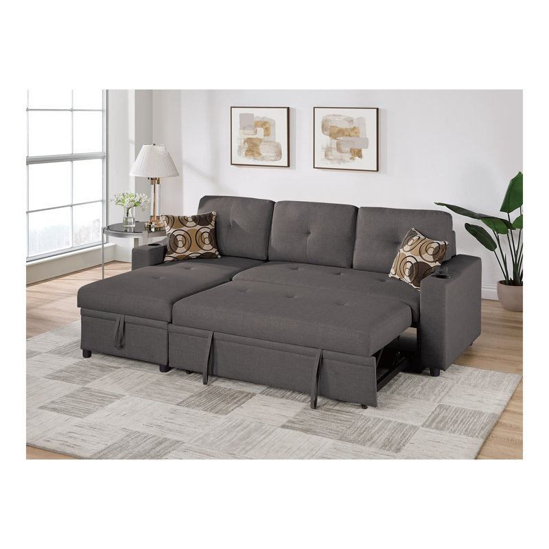 Canapé modulaire convertible en tissu Dorris, Tissu cendré noir