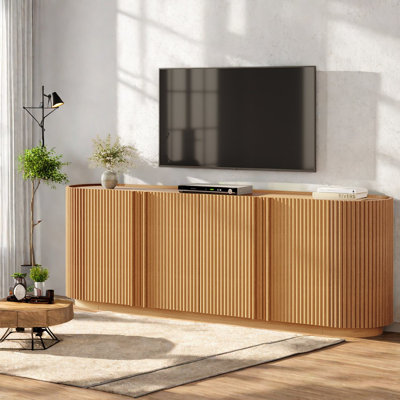 Meuble télé cannelé avec rangement, meuble télé en bois aggloméré