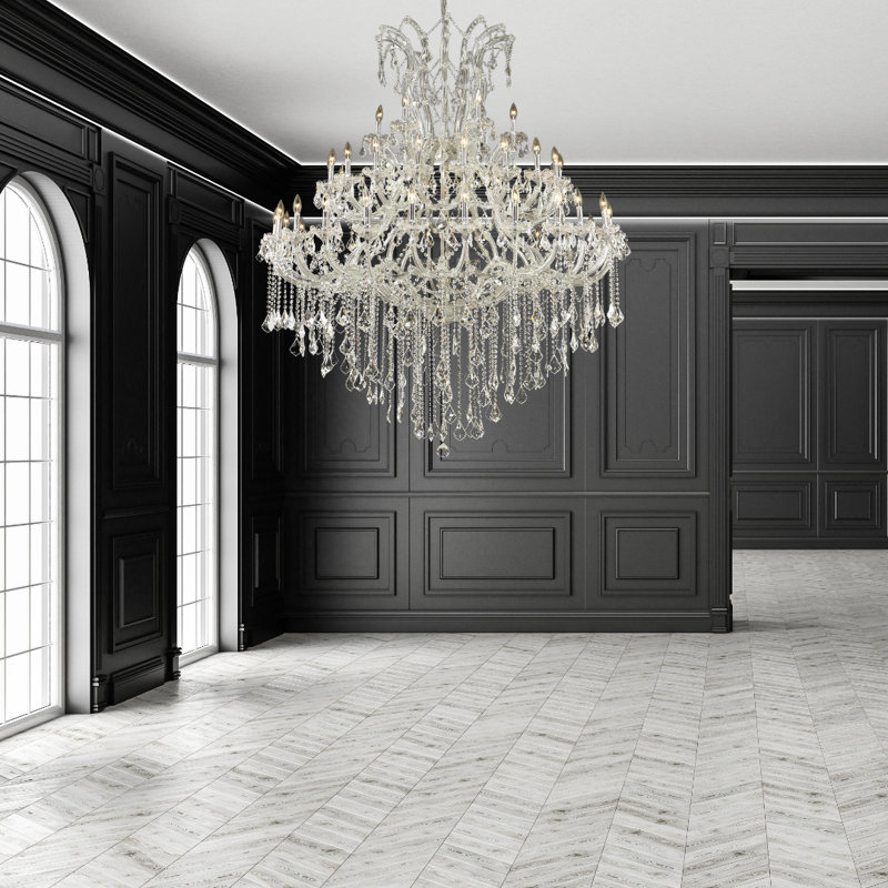 Lustre en cristal 64 lumières Cotten, H 90 po x l 68 po x P 68 po, Chrome chrome, 64 lumières