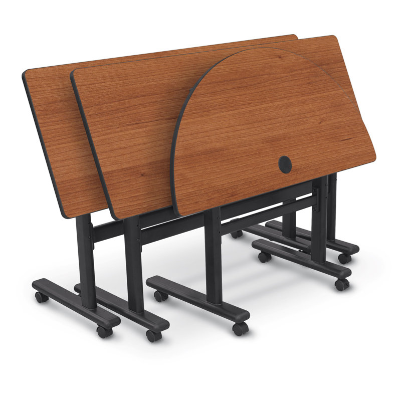Hierarchy Rectangle Height Adjustable Flip Top Training Table with Casters, Amber Cherry, 45" H x 72" L x 24" W