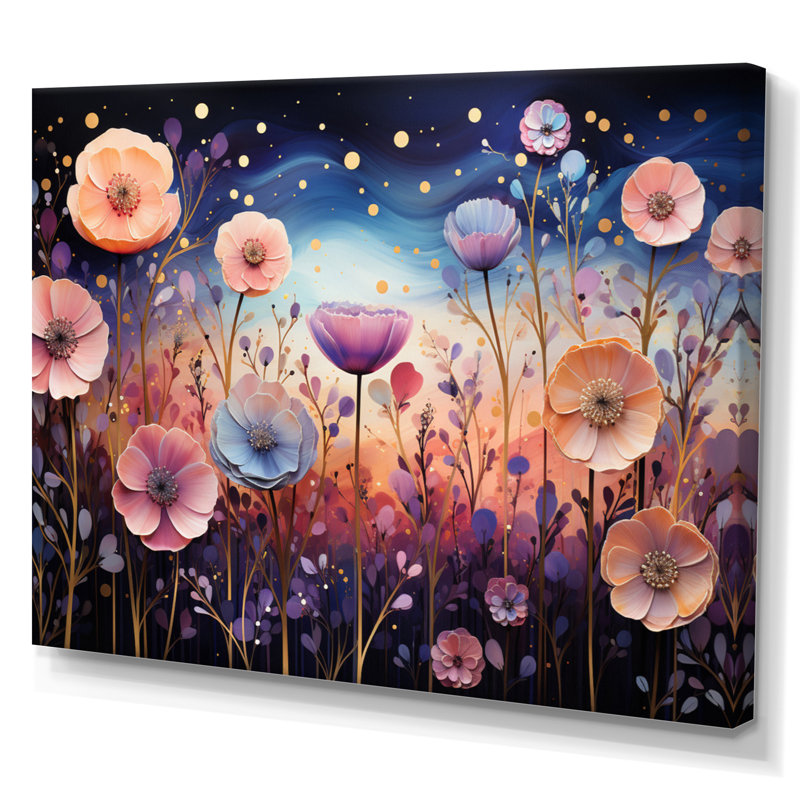 Fleurs mystiques mauves - Impression, Toile tendue, H 24 po x l 32 po x P 1 po