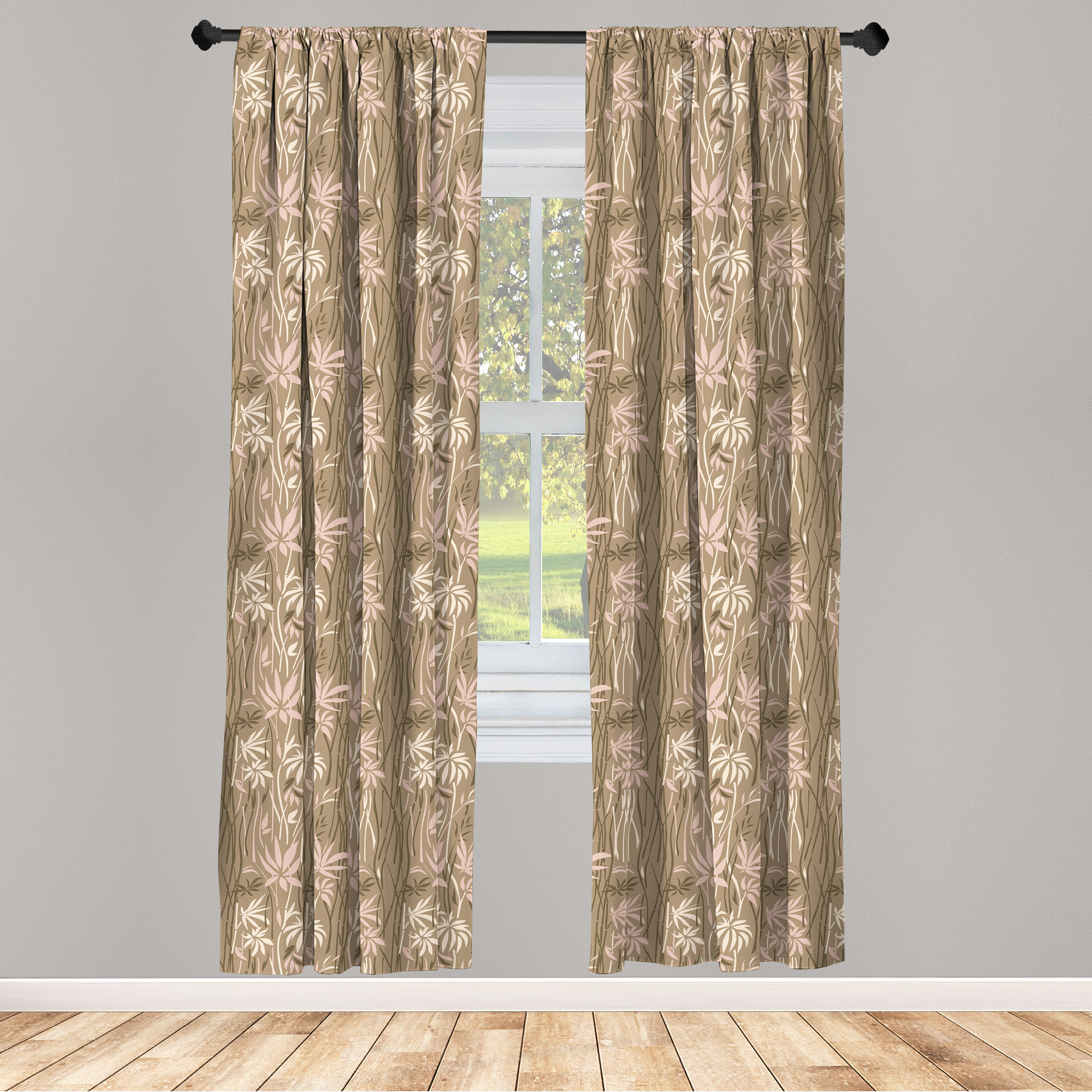 Ambesonne Botanical 4-Panel Curtains, Tropical Leaf Nude Tones | Wayfair