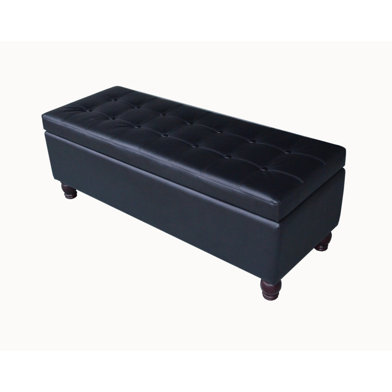 Eloise Faux Leather Ottoman, Black Faux Leather