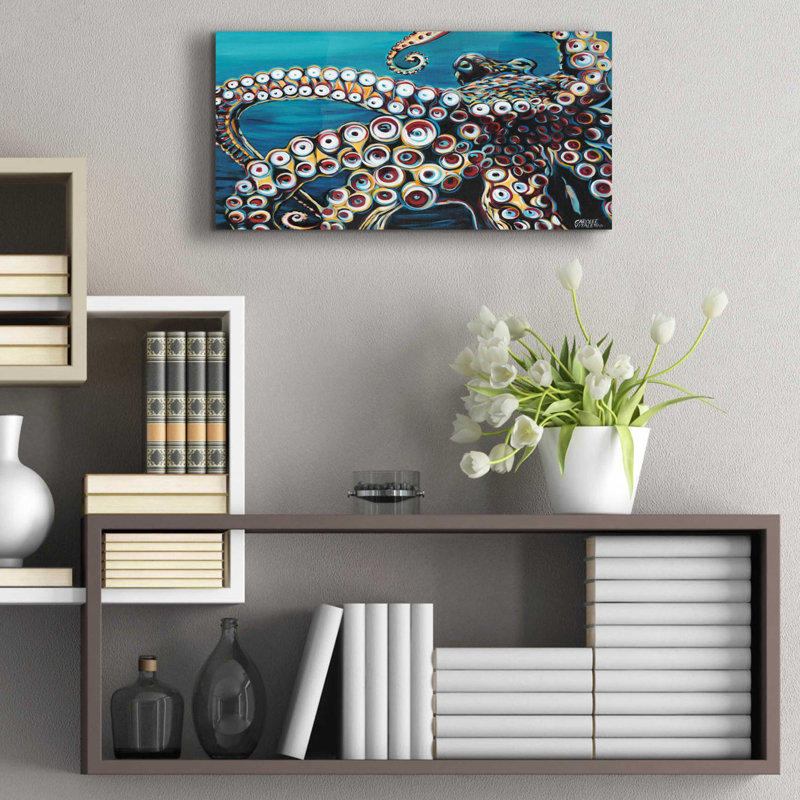 «Wild Octopus I» par Carolee Vitaletti, art mural en verre acrylique, H 12 po x l 24 po x P 0,2 po