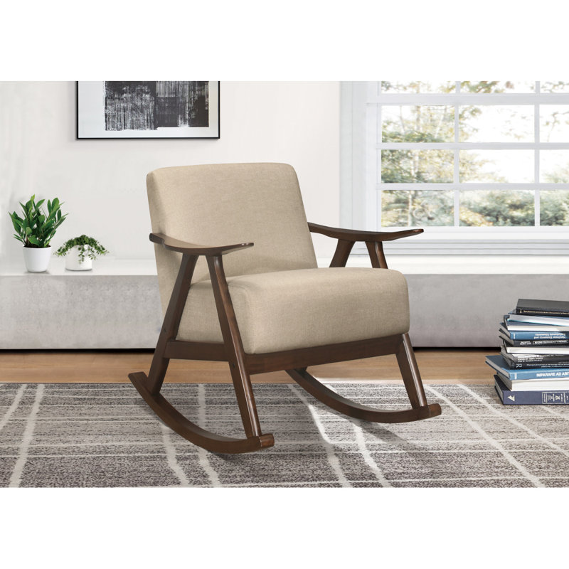 Siège et dossier rembourrés en bois de noyer foncé 1 pièce Modern Home Furniture, Tissu brun clair