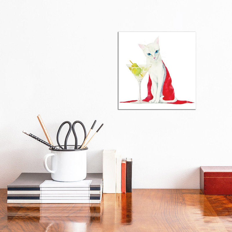 White Cat With Martini by Alexey Dmitrievich Shmyrov - Wrapped Canvas Print, 30.48 cm H x 30.48 cm W