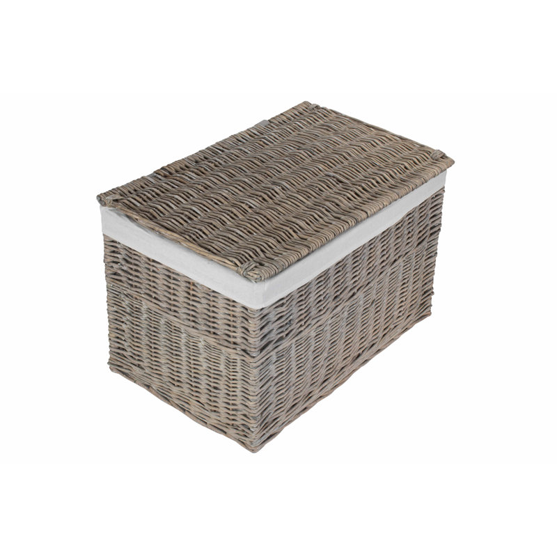 Wicker Storage Hamper Basket with Lining, Grey Wash, 44cm H x 72cm W x 45cm D