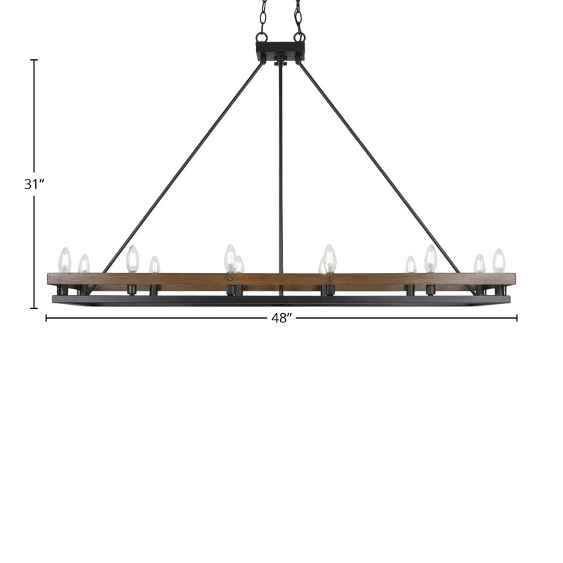 Luminaire pour îlot 12 lumières Belmont, Noir mat / bois peint