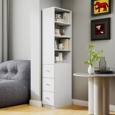 70.87" H Display Storage Cabinet , 4-Tier Shelf, 3 Side Drawers , Modern Wooden Tall Bookshelf Bookcase For Living Room Home Office