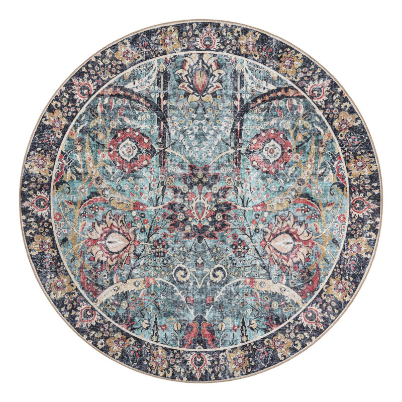 Maelei Performance Chenille Floral Indoor Rug, Round 7'10" x 7'10"
