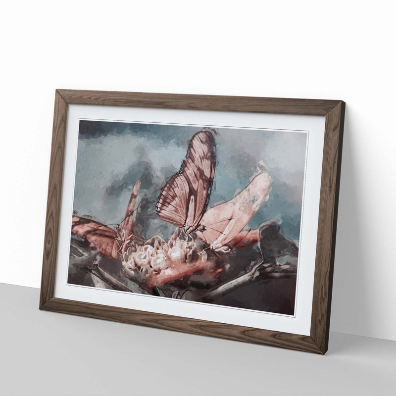 Pink Butterflies in Abstract - Framed Print, Walnut, 60cm H x 91cm W x 2cm D
