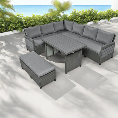 Adjustable Grey Rattan Patio Dining Set, Modern Style For Home & Outdoors