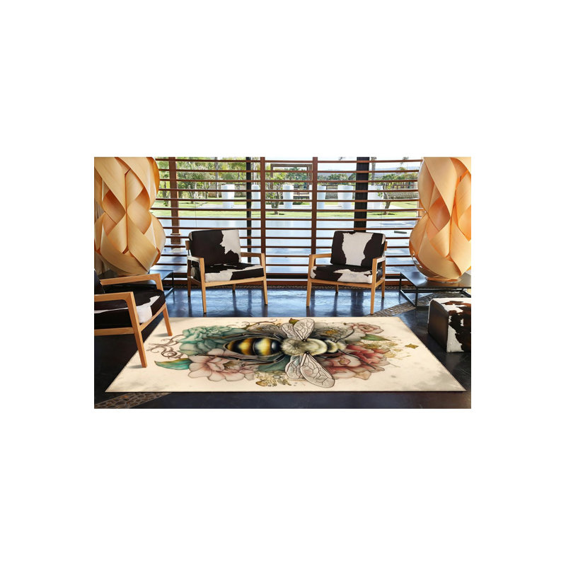 Multi Color Bee Pattern Washable Area Rug, Rectangle 2'6" x 4'11"