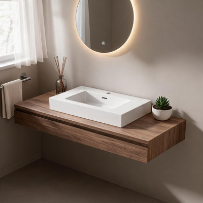 Lavabo de salle de bain intégré en surface solide blanche de 76 cm (30 pouces) avec trop-plein