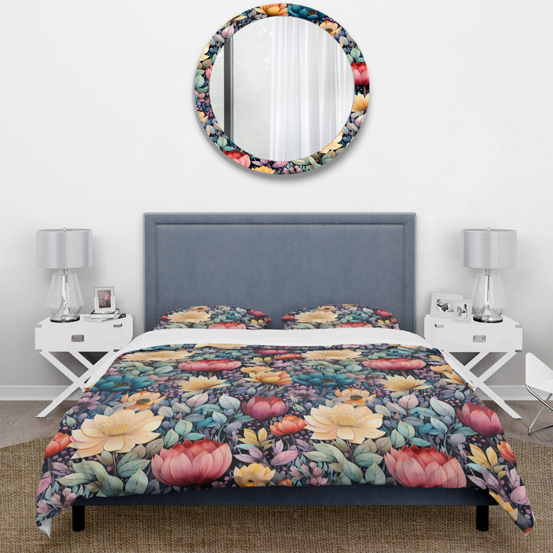 Watercolor Whimsy Red Elegant Floral Grace - Ensemble de housse de couette floral