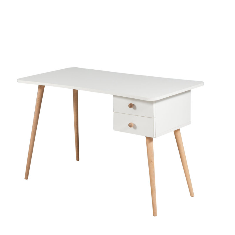 Linh Writing Desk, White/Brown, White
