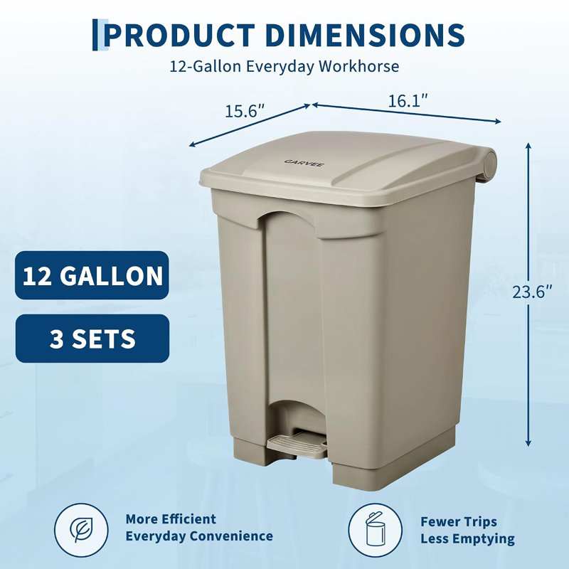 Poubelle à pédale 12 pi avec couvercle et pédale 12 gallons
