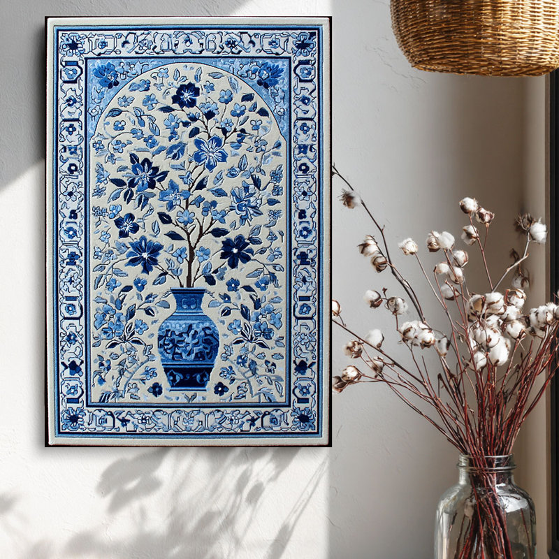 Art chinois sur toile Vase floral bleu et blanc haute définition pour studio, 36*24 inch (90*60*2cm)
