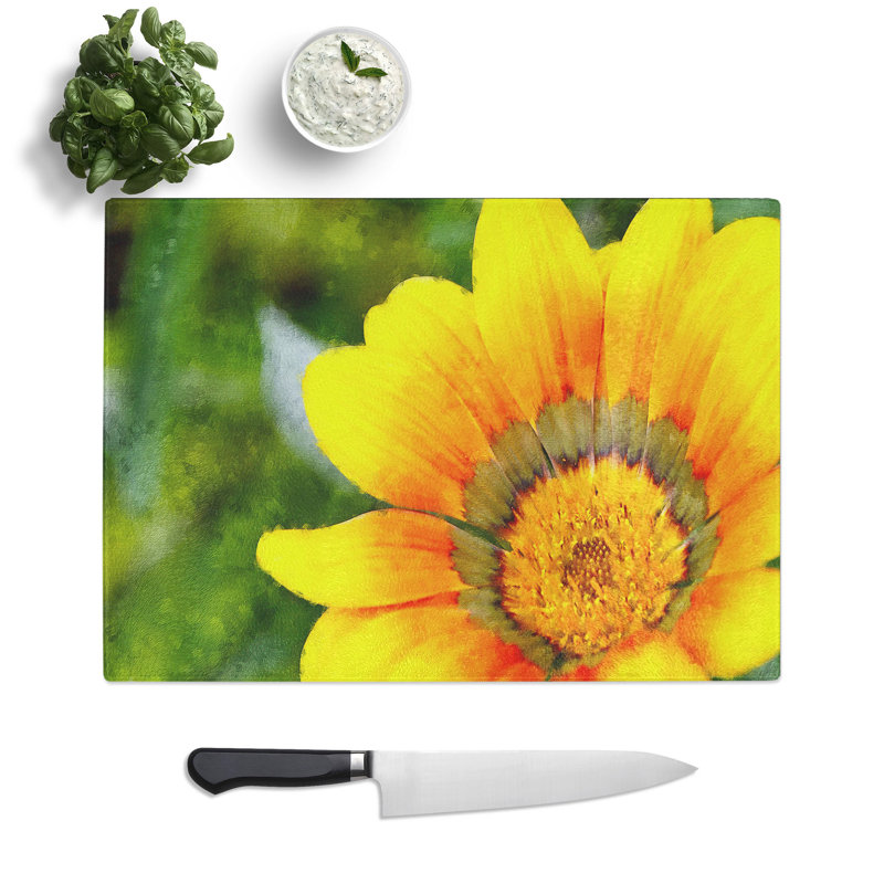 Bright Yellow Flower Painting Chopping Board, 0.4cm H x 28.5cm W x 39cm L