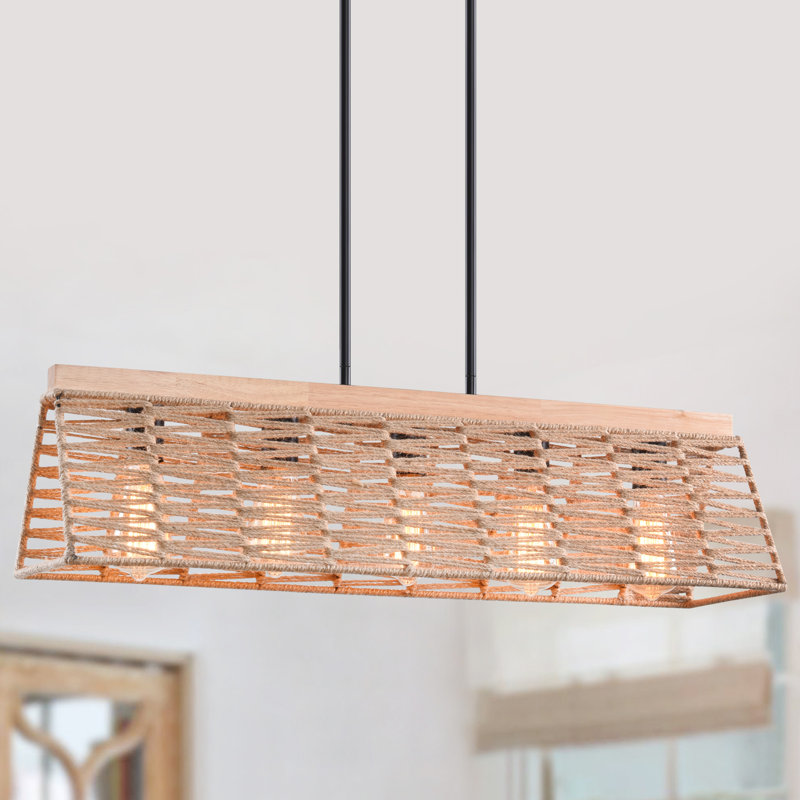 Lustres en rotin 5 lumières pour îlot de cuisine Christinna