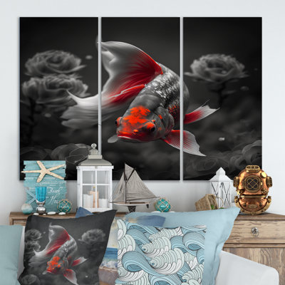 «Black and Red Tropical Fish IV», reproduction sur toile 3 pièces