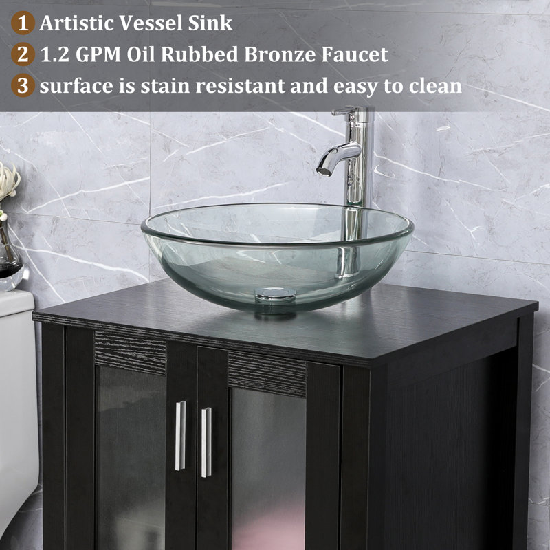 ECLIFE Manrique 16.5'' Clear Tempered Glass Circular Bathroom Sink with Faucet