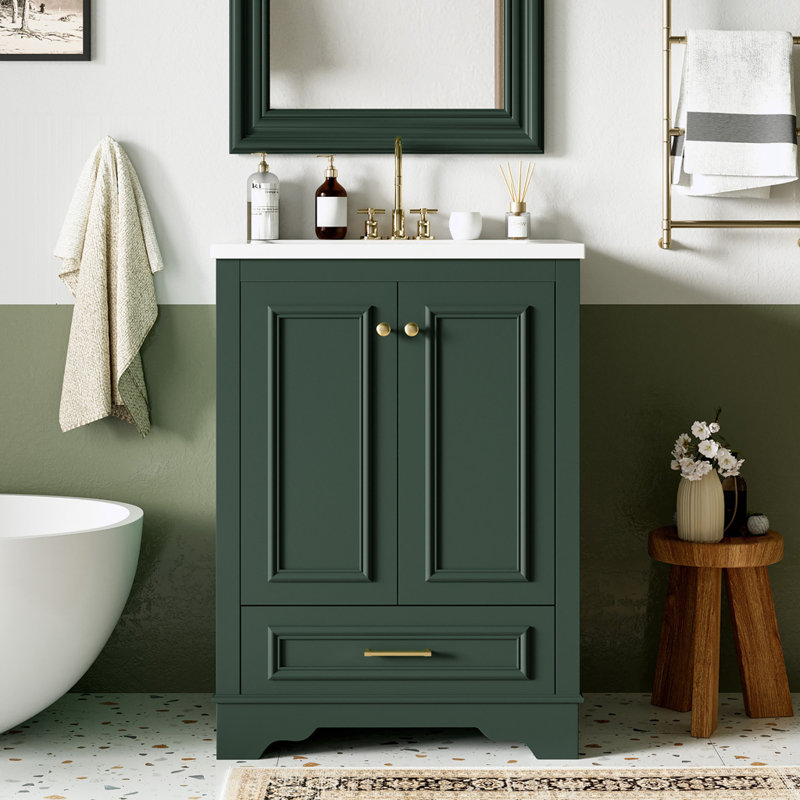 Modern Freestanding Bathroom Vanity with Ceramic Sink Combo, Green